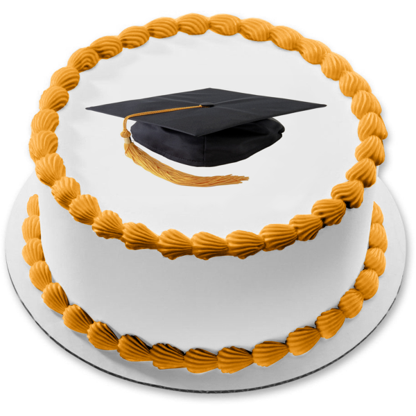 Graduation Black Cap Tassle Edible Cake Topper Image ABPID05932