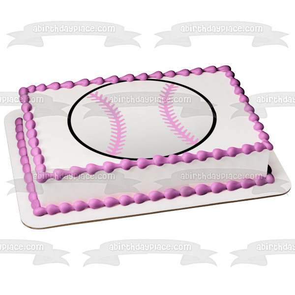 Sports Baseball Pink Stripes Black Background Edible Cake Topper Image ABPID05922