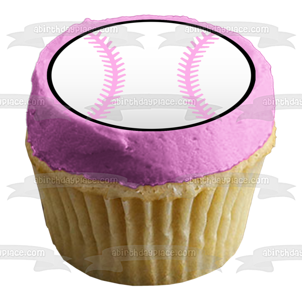 Sports Baseball Pink Stripes Black Background Edible Cake Topper Image ABPID05922