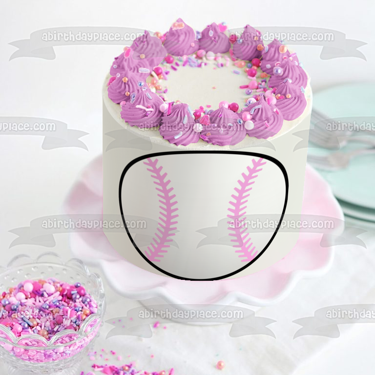 Sports Baseball Pink Stripes Black Background Edible Cake Topper Image ABPID05922