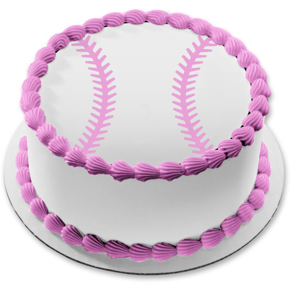 Sports Baseball Pink Stripes Black Background Edible Cake Topper Image ABPID05922