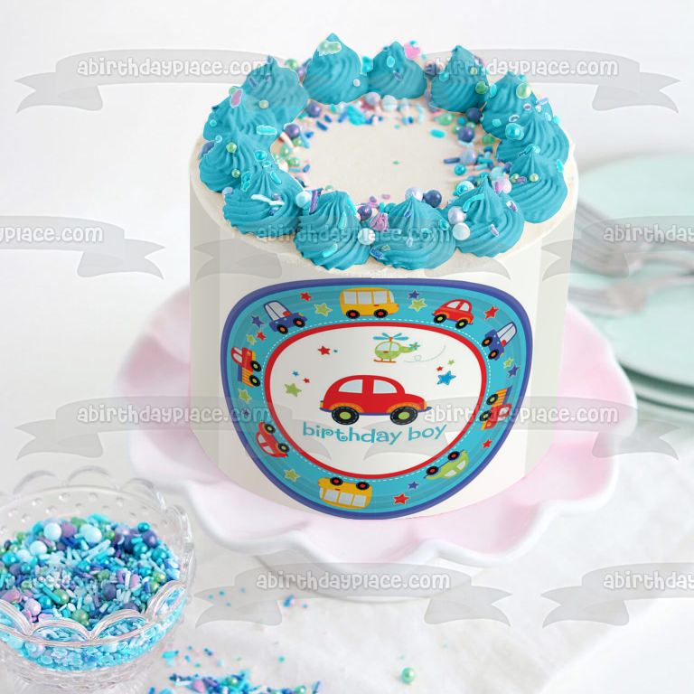 Happy Birthday Boy Cars and Trucks Edible Cake Topper Image ABPID05960