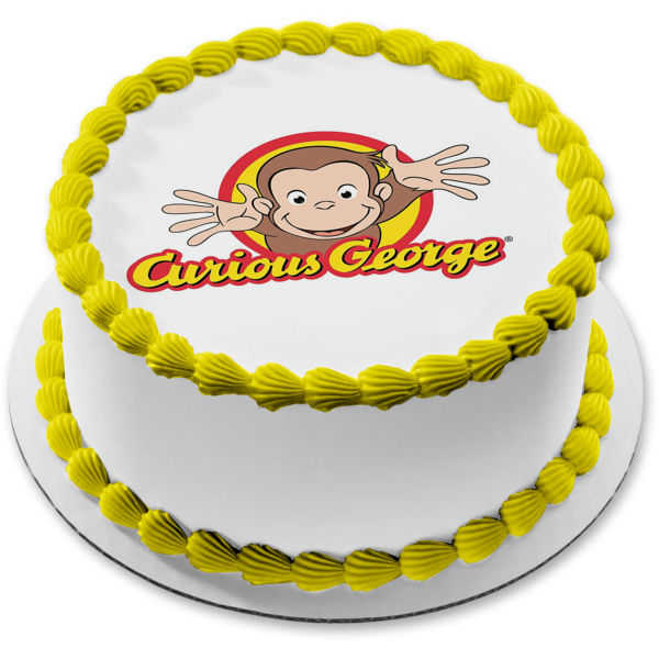 Curious George Logo Waving Red with a Yellow Background Edible Cake Topper Image ABPID05983