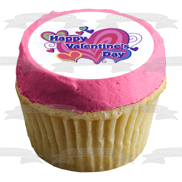 Happy Valentine's Day Hearts Edible Cake Topper Image ABPID05988