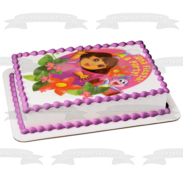 Dora la Exploradora Botas una fiesta de cumpleaños Sombreros y flores Imagen comestible para decoración de tarta ABPID06127 