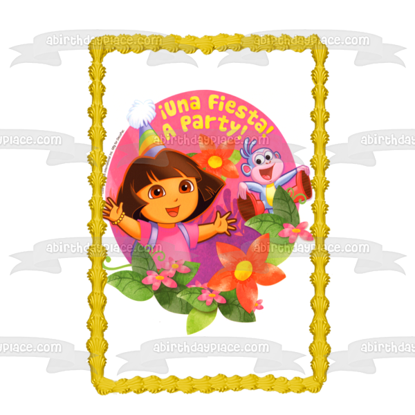 Dora la Exploradora Botas una fiesta de cumpleaños Sombreros y flores Imagen comestible para decoración de tarta ABPID06127 