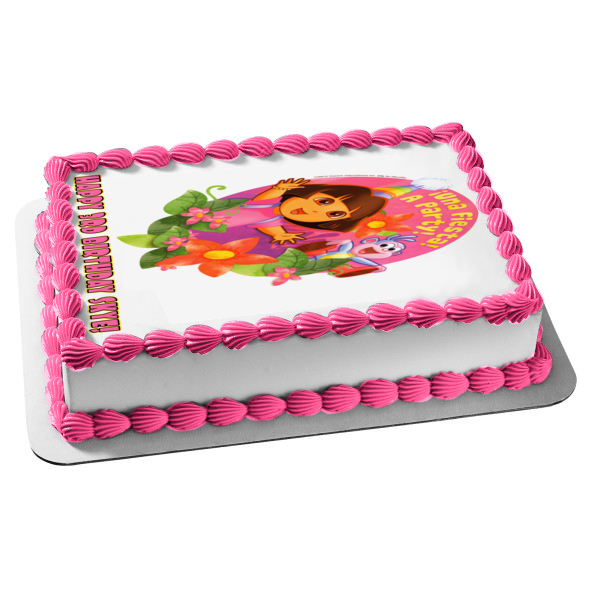 Dora la Exploradora Botas una fiesta de cumpleaños Sombreros y flores Imagen comestible para decoración de tarta ABPID06127 