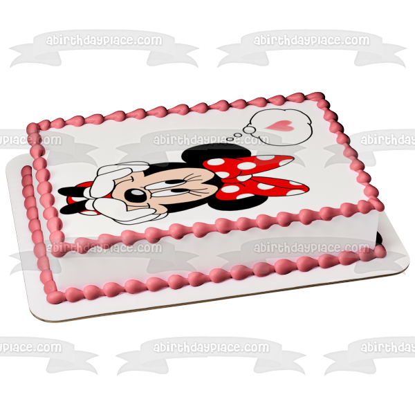 Minnie Mouse Pink Heart Edible Cake Topper Image ABPID06304