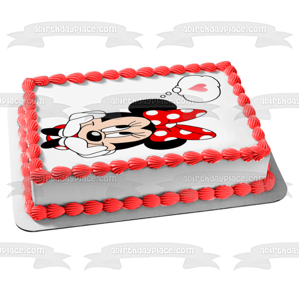 Minnie Mouse Pink Heart Edible Cake Topper Image ABPID06304