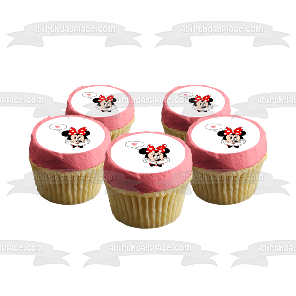 Minnie Mouse Pink Heart Edible Cake Topper Image ABPID06304