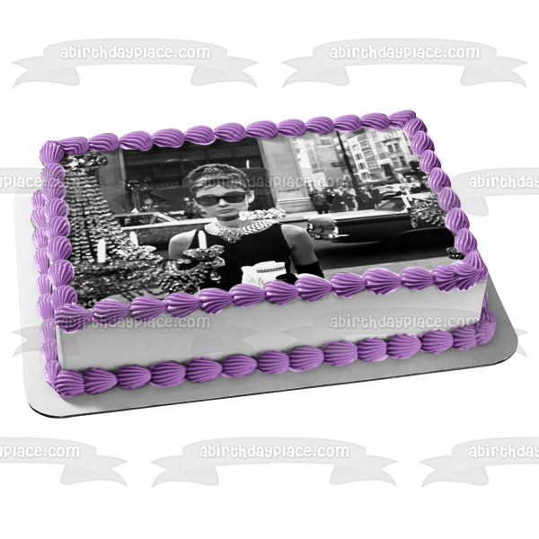 Audry Hepburn Car Jewelry In Black and White Edible Cake Topper Image ABPID06307