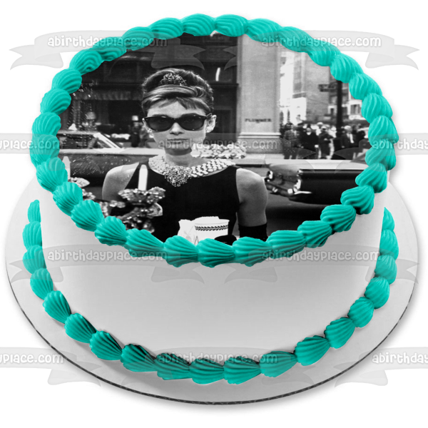 Audry Hepburn Car Jewelry In Black and White Edible Cake Topper Image ABPID06307