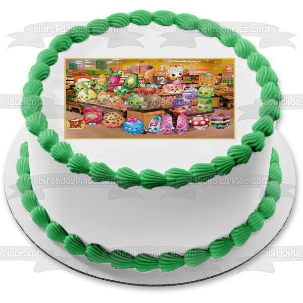 Shopkins Frutas y verduras Flor de manzana Beso de fresa Galleta Kookie Migas de hadas y adorno comestible para pastel de mazorca de maíz Imagen ABPID06132 