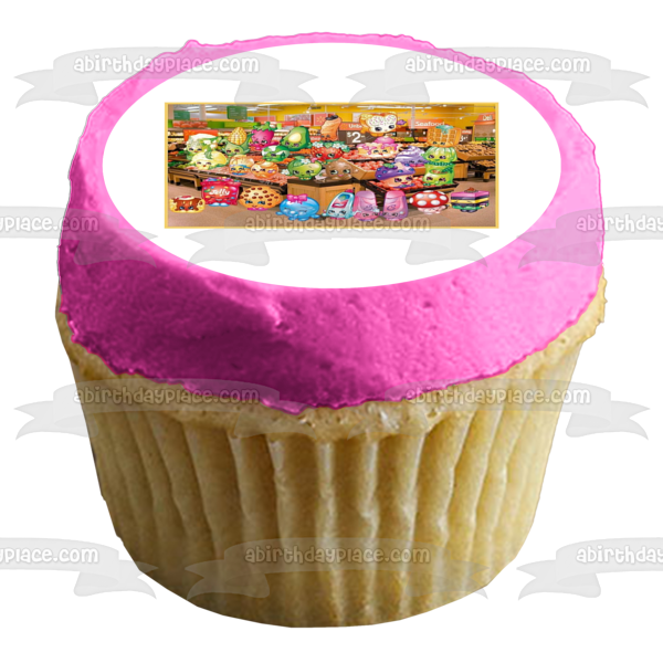 Shopkins Frutas y verduras Flor de manzana Beso de fresa Galleta Kookie Migas de hadas y adorno comestible para pastel de mazorca de maíz Imagen ABPID06132 