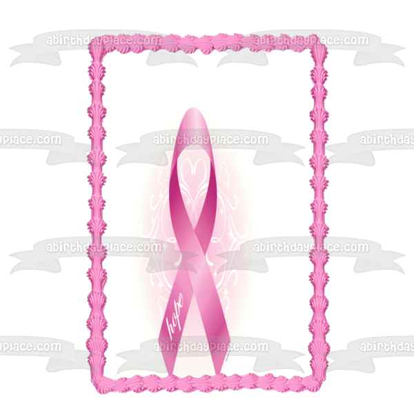 Imagen de decoración comestible para tarta con lazo rosa de concientización sobre el cáncer de mama ABPID06142 