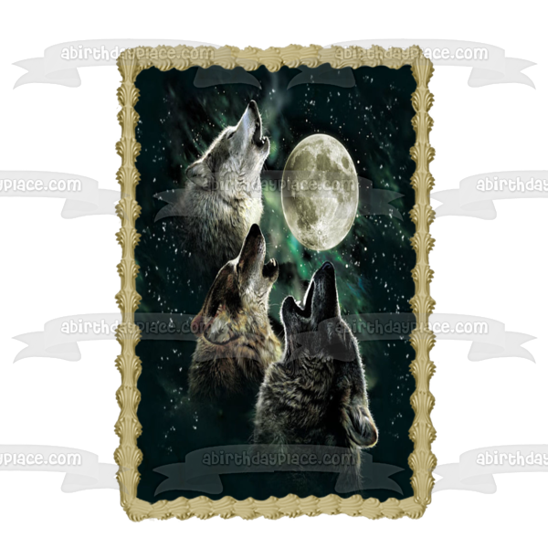 Adorno comestible para tarta con lobos aullando a la luna, imagen ABPID06320 