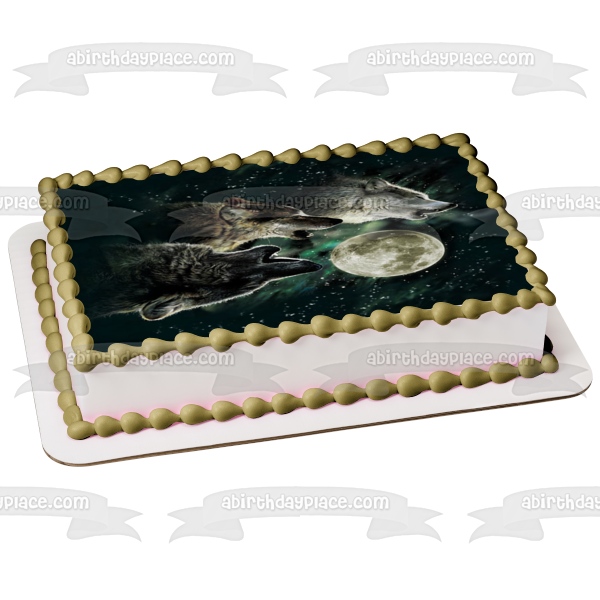 Adorno comestible para tarta con lobos aullando a la luna, imagen ABPID06320 