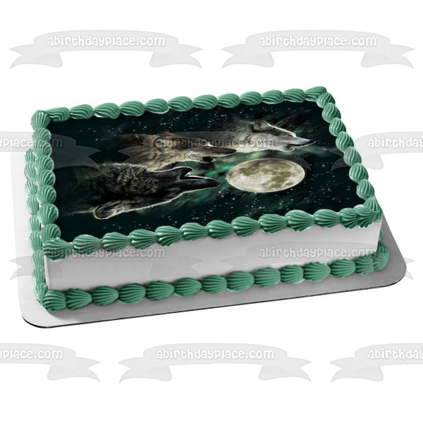 Adorno comestible para tarta con lobos aullando a la luna, imagen ABPID06320 