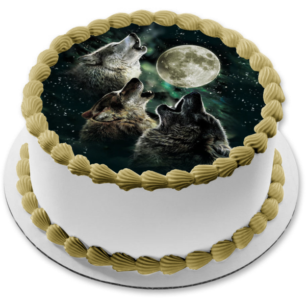 Adorno comestible para tarta con lobos aullando a la luna, imagen ABPID06320 