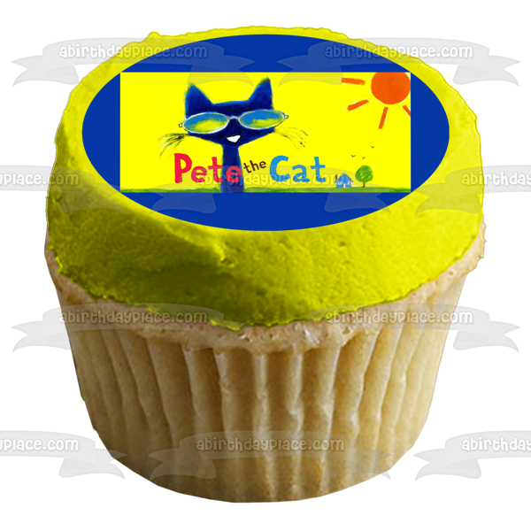 Pete the Cat Cartoon Sunglasses Sun and a House Edible Cake Topper Image ABPID06343