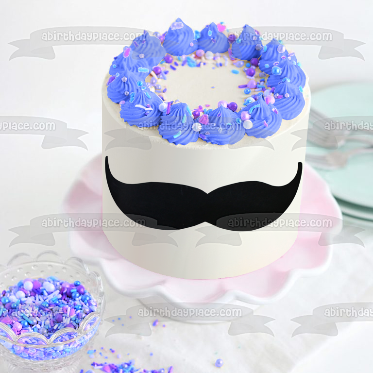 Black Mustache Edible Cake Topper Image ABPID06348