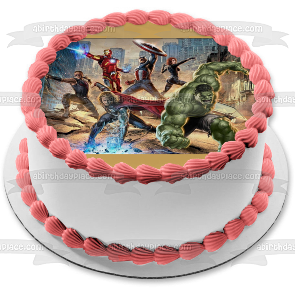 Avengers The Hulk Captain America Iron Man and Thor Edible Cake Topper Image ABPID06404