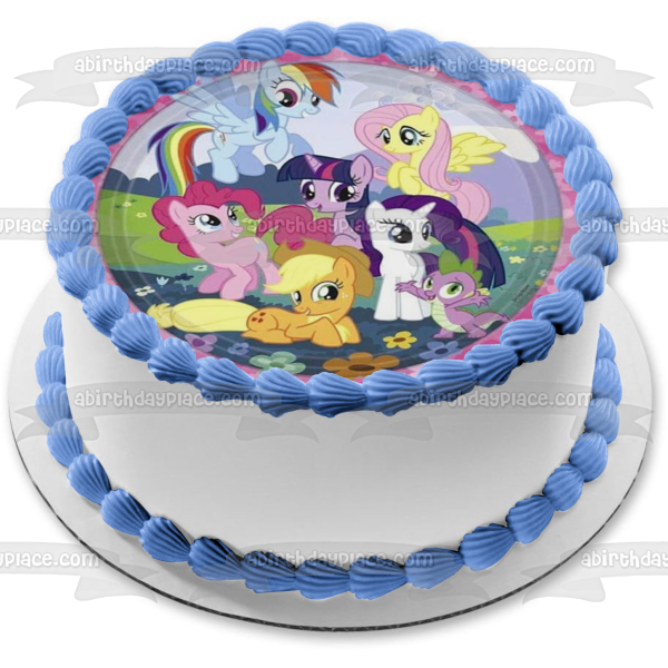 My Little Pony Equestria Girls Rainbow Dash Fluttershy Pinkie Pie y flores adorno comestible para tarta imagen ABPID06245 