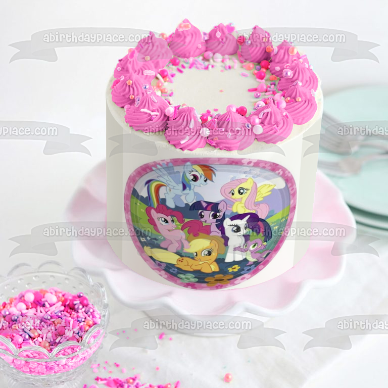 My Little Pony Equestria Girls Rainbow Dash Fluttershy Pinkie Pie y flores adorno comestible para tarta imagen ABPID06245 