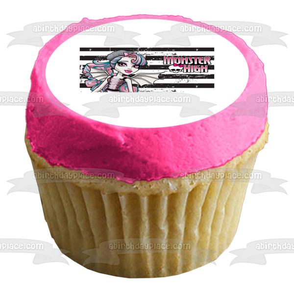 Monster High Logo Rochelle Rayas blancas y negras Adorno comestible para tarta Imagen ABPID06432 