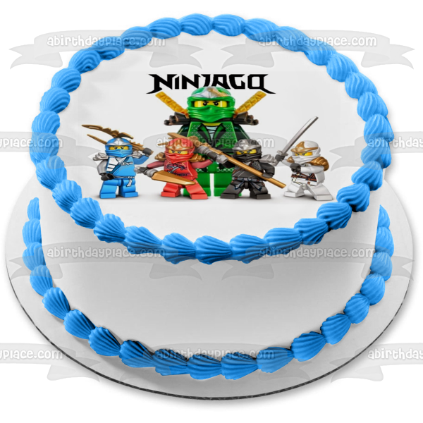 Imagen comestible para tarta con logotipo de Ninjago, Kai, Zane, Cole, Jay y Lloyd, ABPID06254 