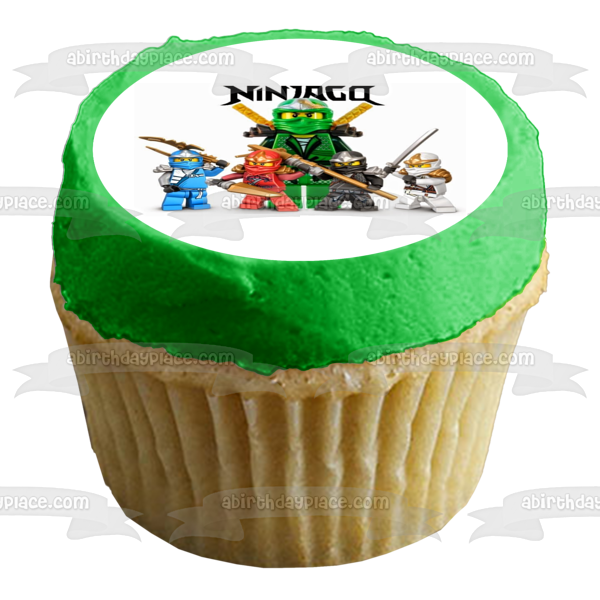 Imagen comestible para tarta con logotipo de Ninjago, Kai, Zane, Cole, Jay y Lloyd, ABPID06254 