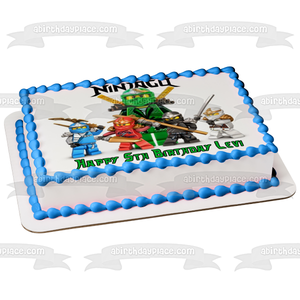 Imagen comestible para tarta con logotipo de Ninjago, Kai, Zane, Cole, Jay y Lloyd, ABPID06254 