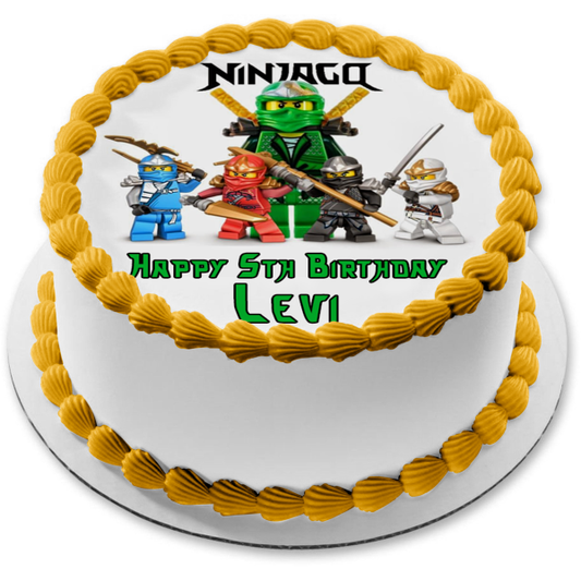 Imagen comestible para tarta con logotipo de Ninjago, Kai, Zane, Cole, Jay y Lloyd, ABPID06254 