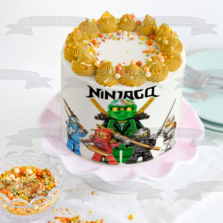 Imagen comestible para tarta con logotipo de Ninjago, Kai, Zane, Cole, Jay y Lloyd, ABPID06254 