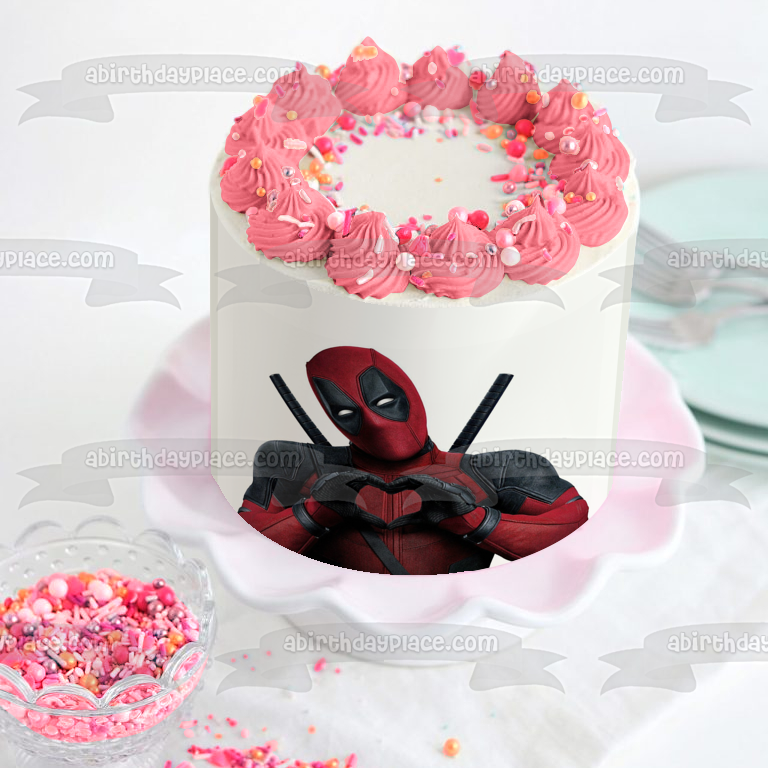 Imagen comestible para decoración de tarta con manos de corazón de Deadpool ABPID06262 