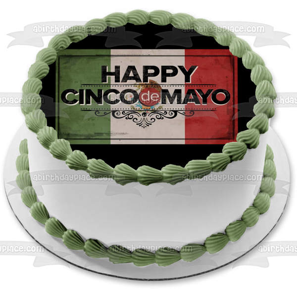 Feliz Cinco De Mayo Bandera Mexicana Adorno Comestible Para Pastel Imagen ABPID06275 