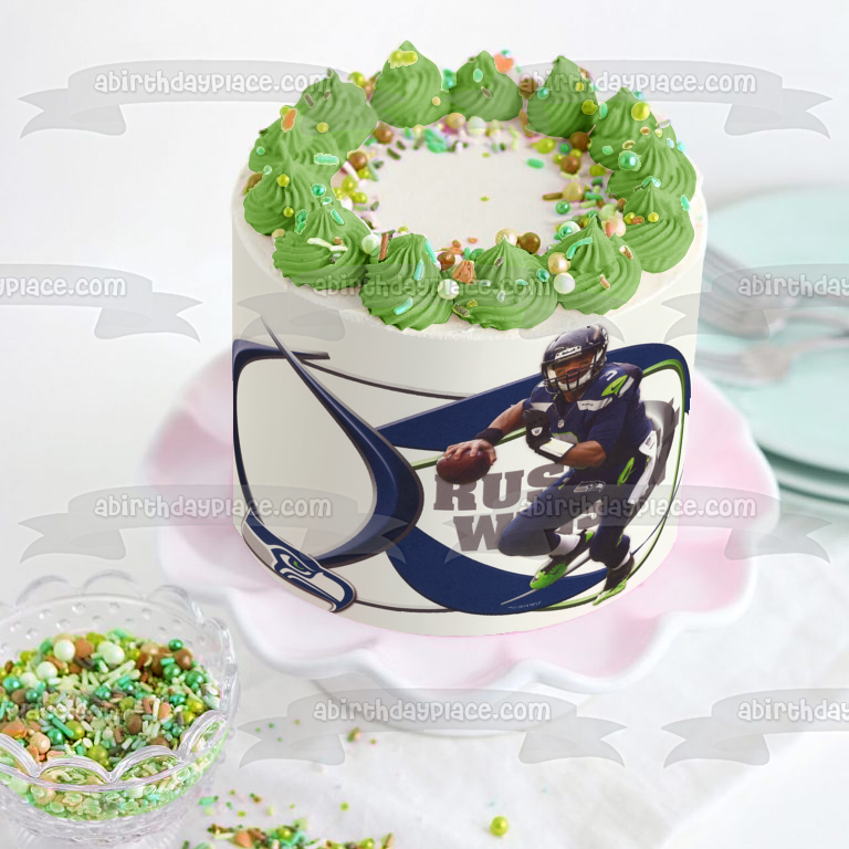 Seattle Seahawks Logo NFL Russel Wilson Edible Cake Topper Image ABPID06455