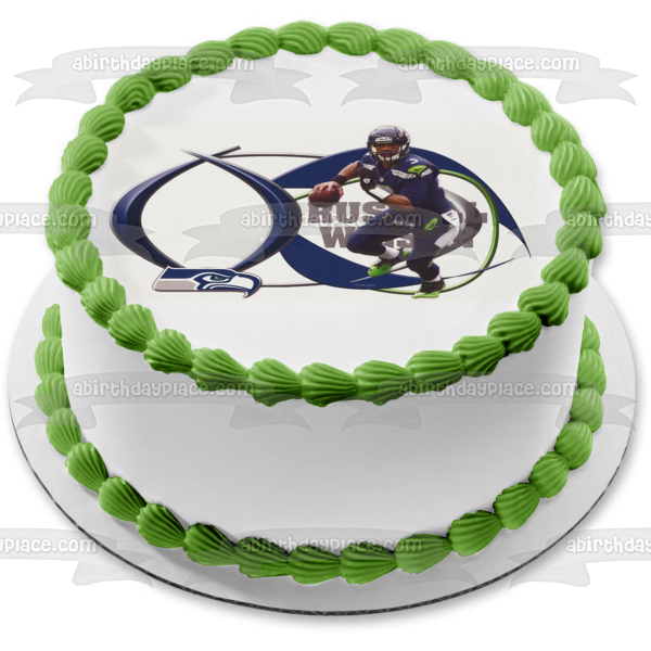 Seattle Seahawks Logo NFL Russel Wilson Edible Cake Topper Image ABPID06455