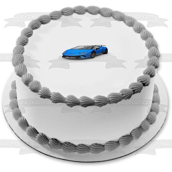 Lamborghini azul con fondo blanco Imagen comestible para decoración de tarta ABPID06468 