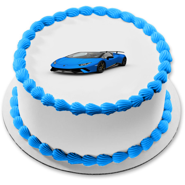 Lamborghini azul con fondo blanco Imagen comestible para decoración de tarta ABPID06468 