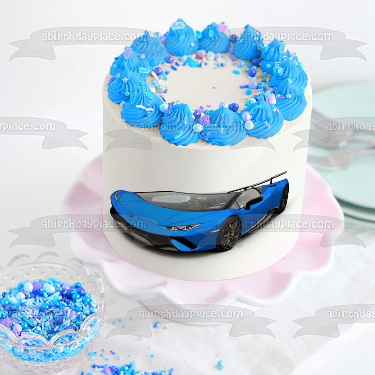 Lamborghini azul con fondo blanco Imagen comestible para decoración de tarta ABPID06468 