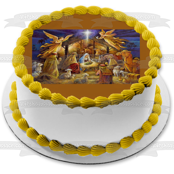 Adorno comestible para tarta con diseño del Santo Belén, Niño Jesús, Reyes Magos, María y José, imagen ABPID06289 