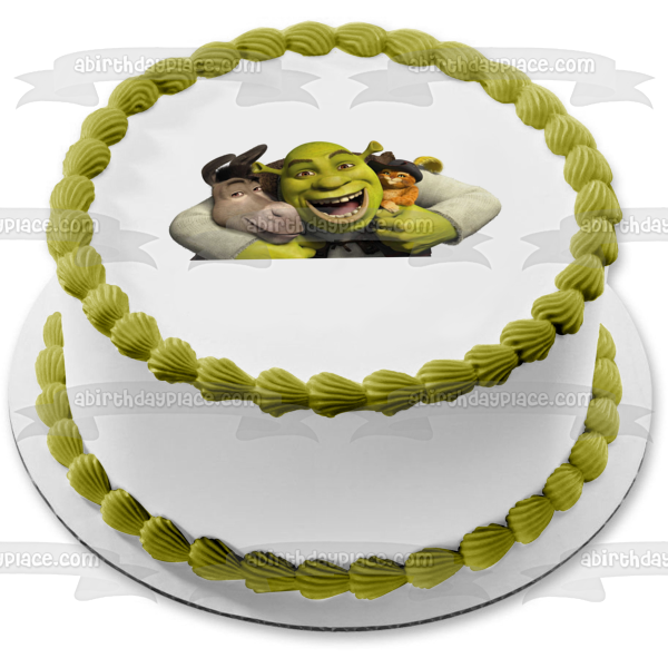 Shrek burro y el gato con botas abrazando imagen comestible para decoración de tarta ABPID06600 