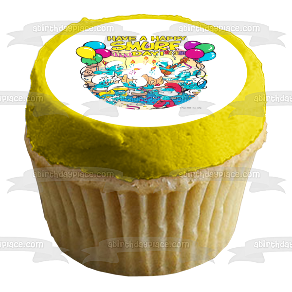 Happy Birthday the Smurfs Have a Happy Smurf Day Smurfette and Papa Smurf Edible Cake Topper Image ABPID06510