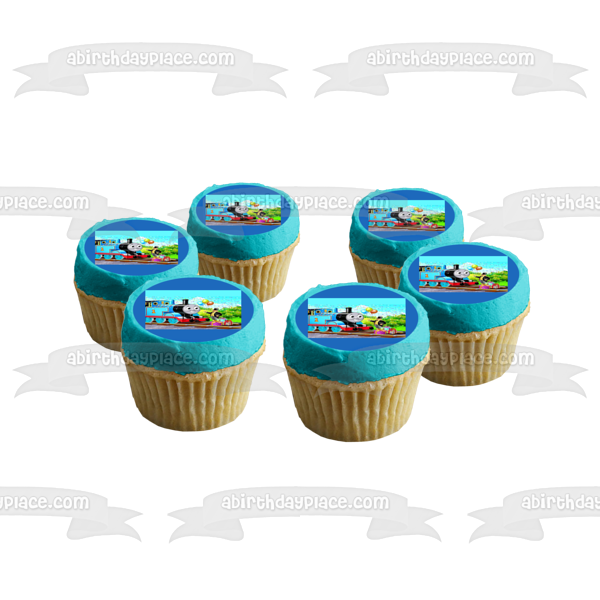 Thomas and Friends Thomas the Tank Engine Happy Birthday Balloons Presents and Confetti Edible Cake Topper Image ABPID06611