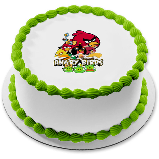 Angry Birds Logo Red the Blues Chuck Bomb Matilda Hal King Pig and Foreman Pig Edible Cake Topper Image ABPID06526