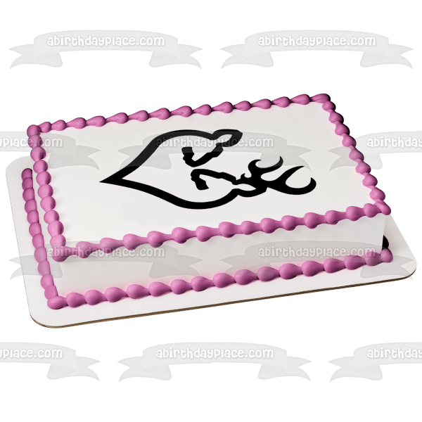 Doe and Buck Deer Head Heart Black and White Edible Cake Topper Image ABPID06621