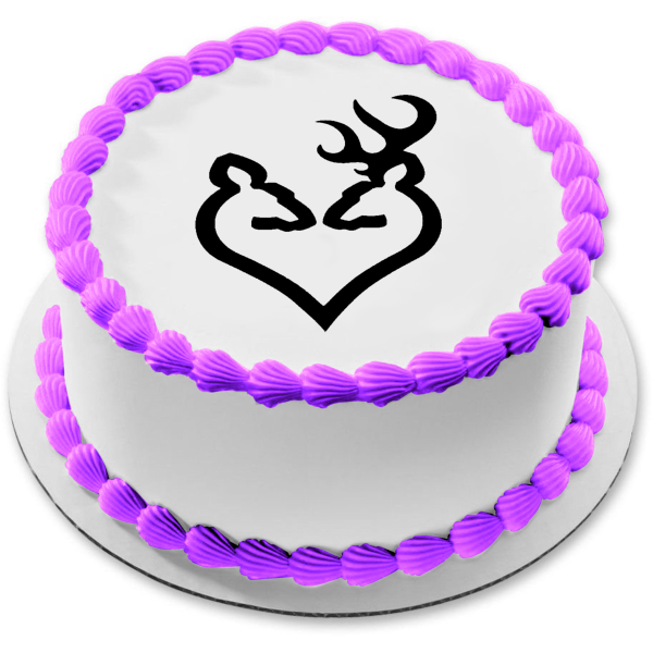 Doe and Buck Deer Head Heart Black and White Edible Cake Topper Image ABPID06621