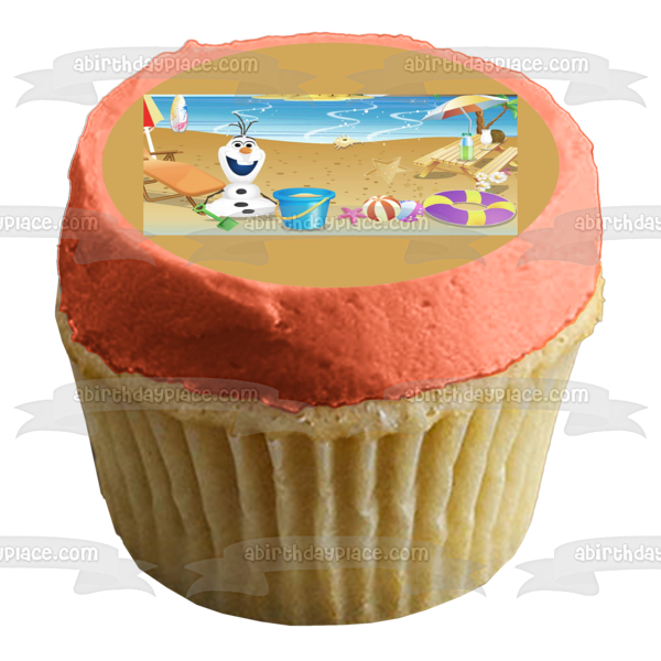 Frozen Olaf Beach Scene Beach Ball Starfish Beach Chairs and a Picnic Table Edible Cake Topper Image ABPID06543