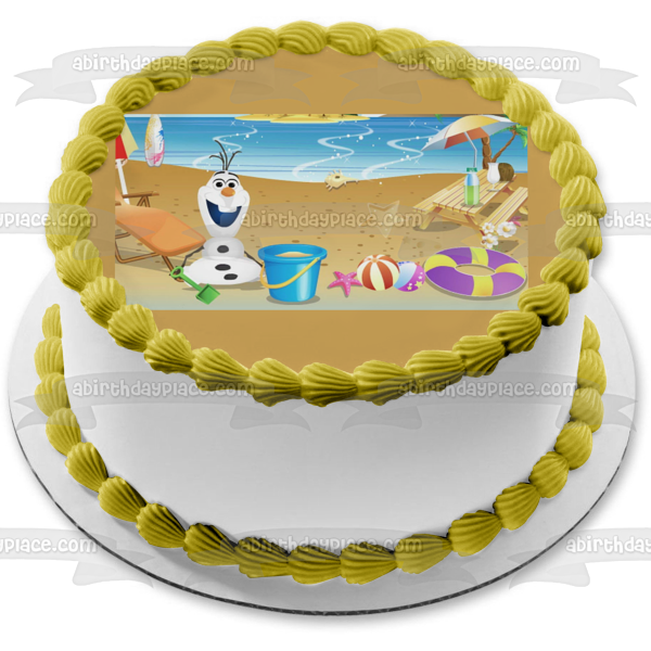 Frozen Olaf Beach Scene Beach Ball Starfish Beach Chairs and a Picnic Table Edible Cake Topper Image ABPID06543